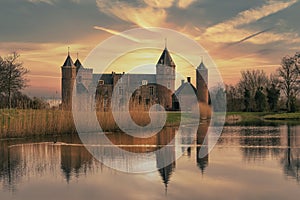 Westhove Castle in the sunset, the Netherlands